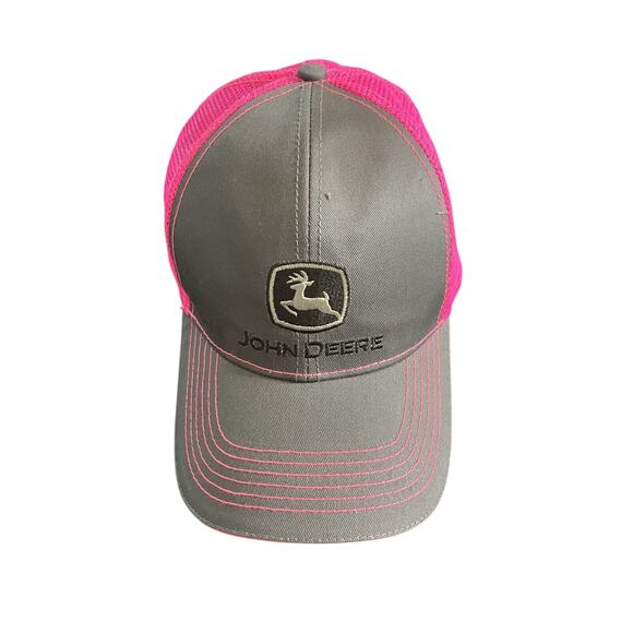 JOHN DEERE Snapback Gray Pink Mesh NWOT Trucker Hat‎ Baseball Cap Tractor Farm - Picture 2 of 5